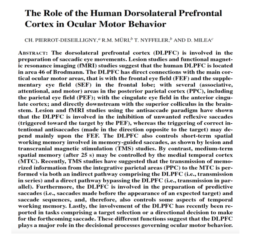 an article about the role of the human dorsolateral prefrontal cortex in ocular motor behavior