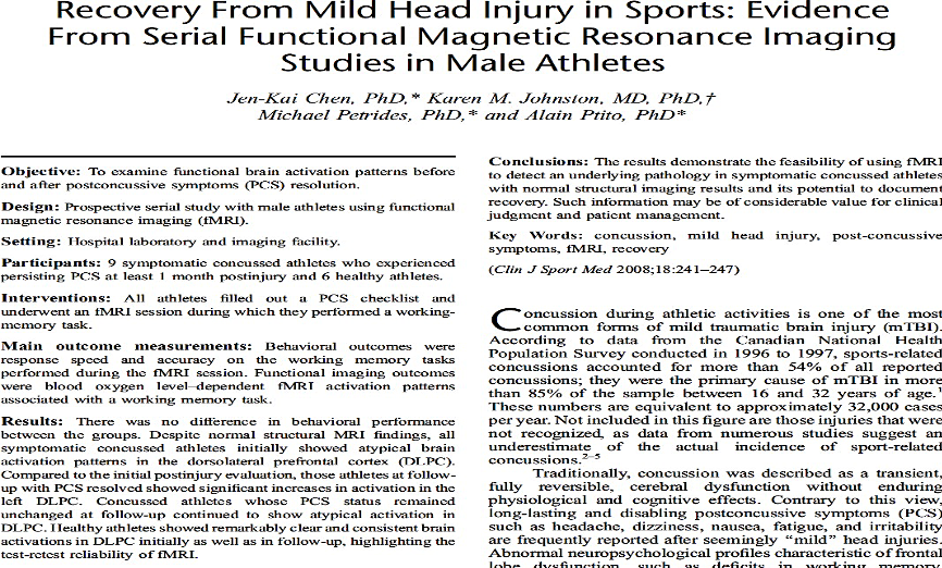 an article about recovery from mild head injuries and the role of the dorsolateral prefrontal cortex